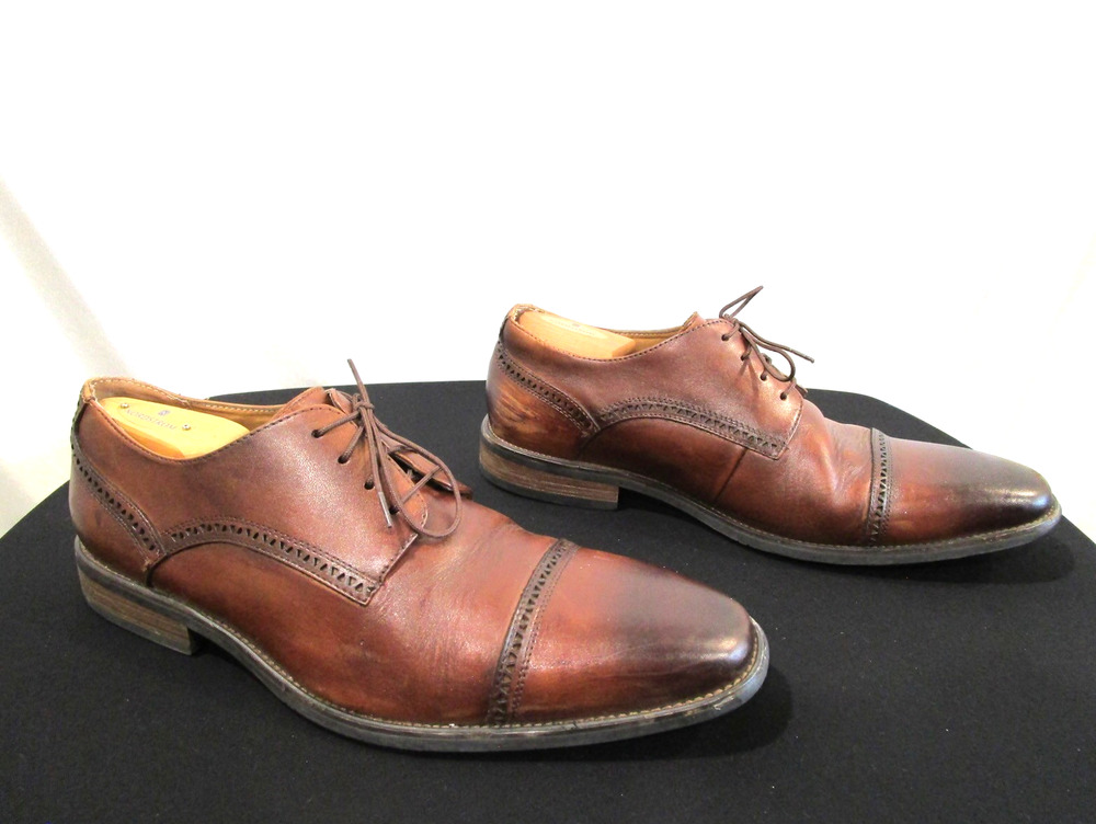La Milano Cognac Brown Leather Burnished Cap Toe Oxford Dress Shoes Men 11